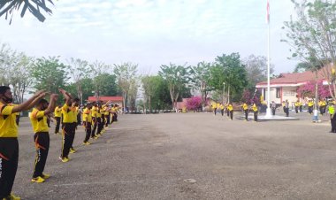 JAGA-KEBUGARAN-PERSONEL-POLRES-TTU-LAKSANAKAN-OLAHRAGA-RUTIN