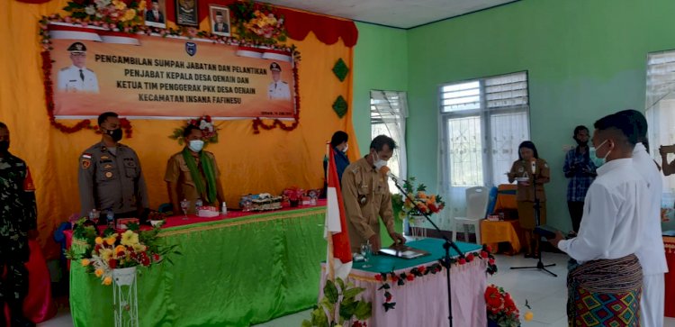 Patuhi Prokes, Kapolsek Insut Ikuti Pelantikan Penjabat Kades Oenain