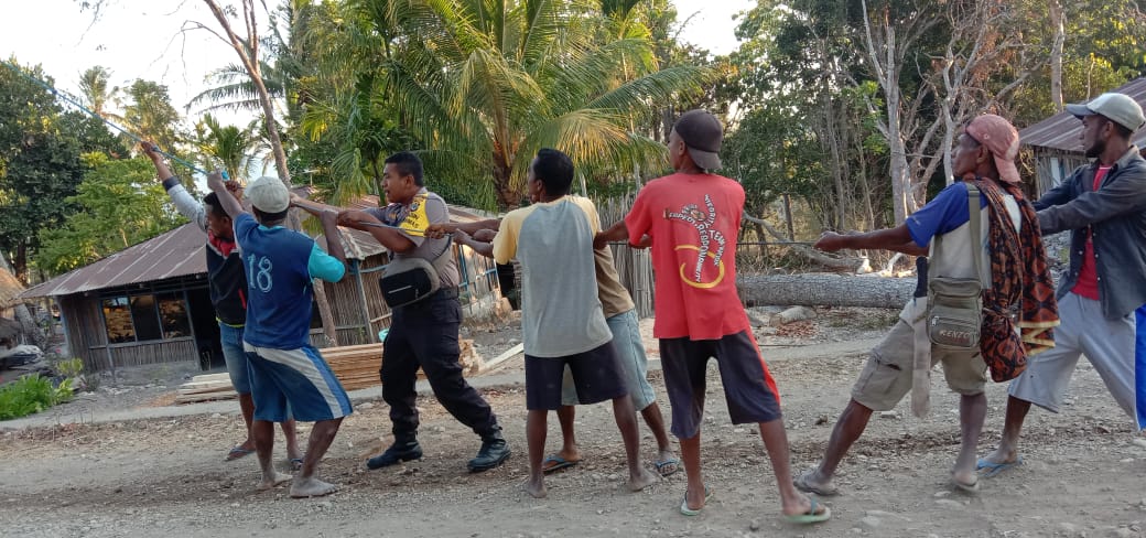 RESPON BAHABINKAMTIBMAS SAINIUP, BANTU WARGA BINAANYA MENEBANG POHON